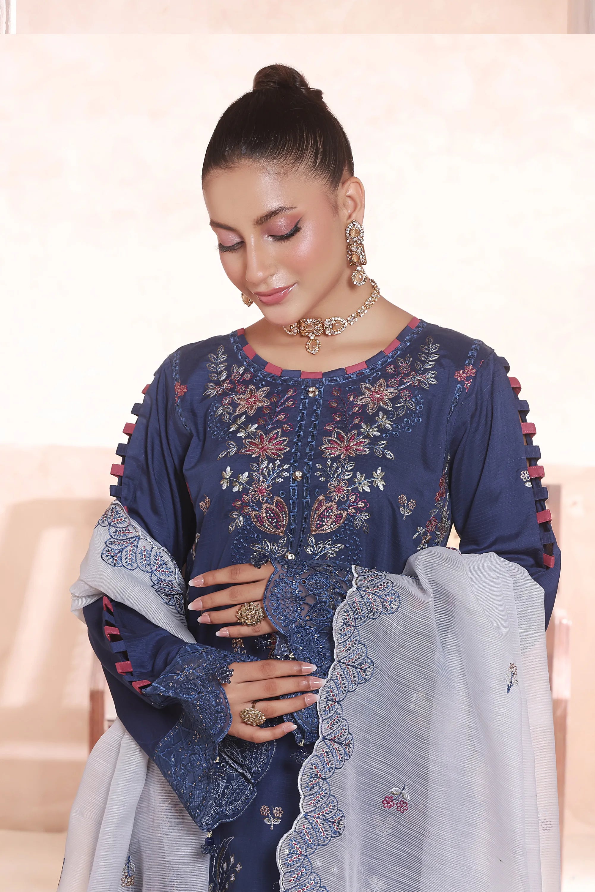 Gulal (Sapphire) Chikankari Embroidered 3Pcs