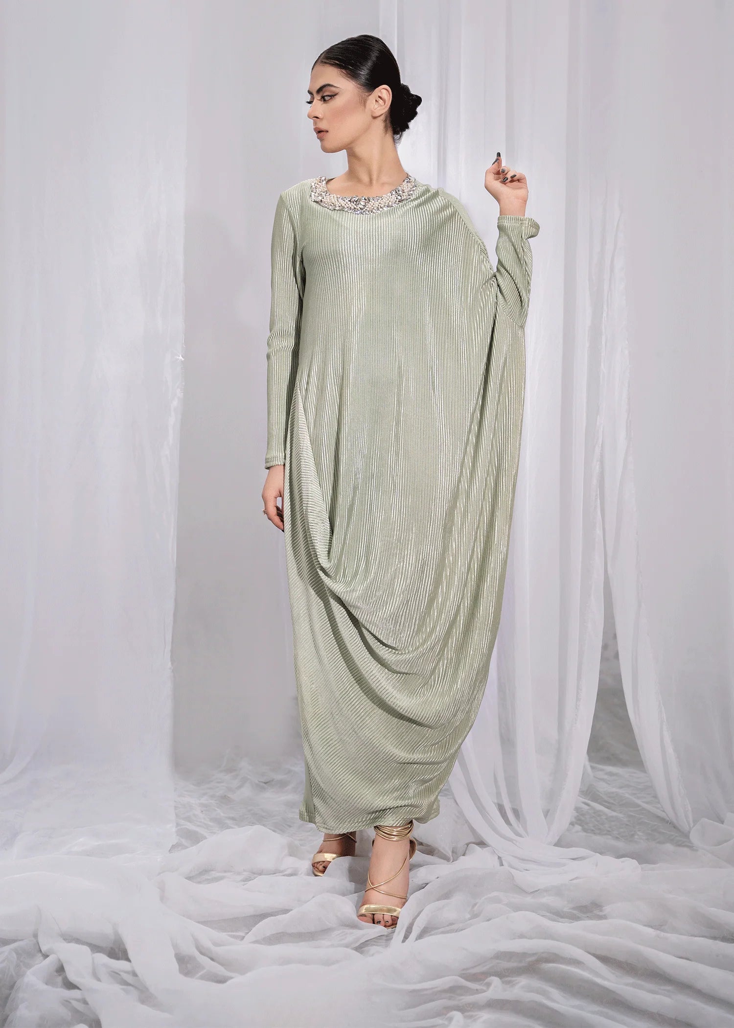 Soft Powder Mint Draped Shirt