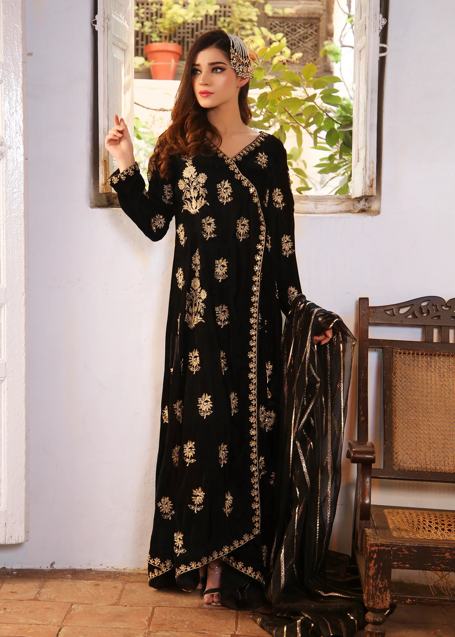 Black and Gold Angrakha Suit 1 PC