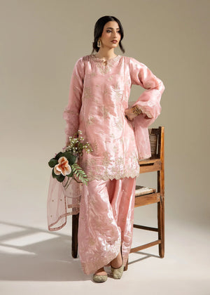 model wearing pink formal dress set buraqstore