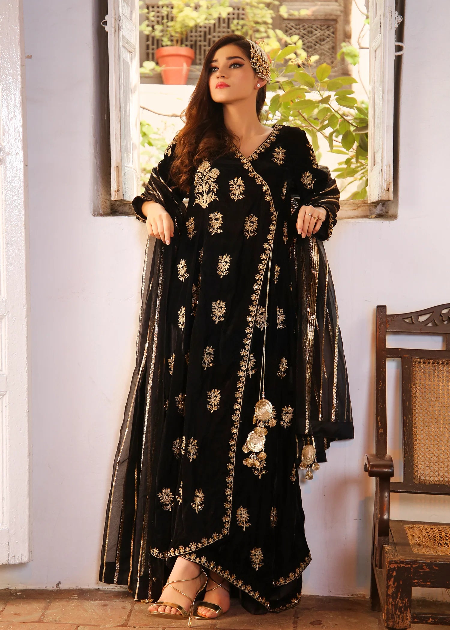 Black and Gold Angrakha Suit 1 PC