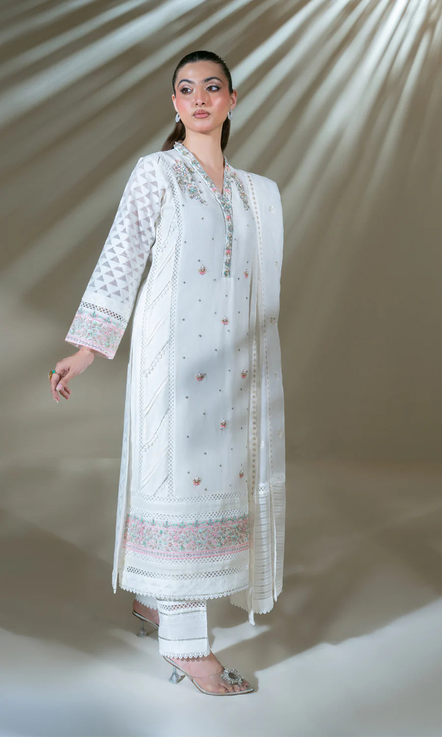 Blush White SE-047 Net Pret 3Pcs