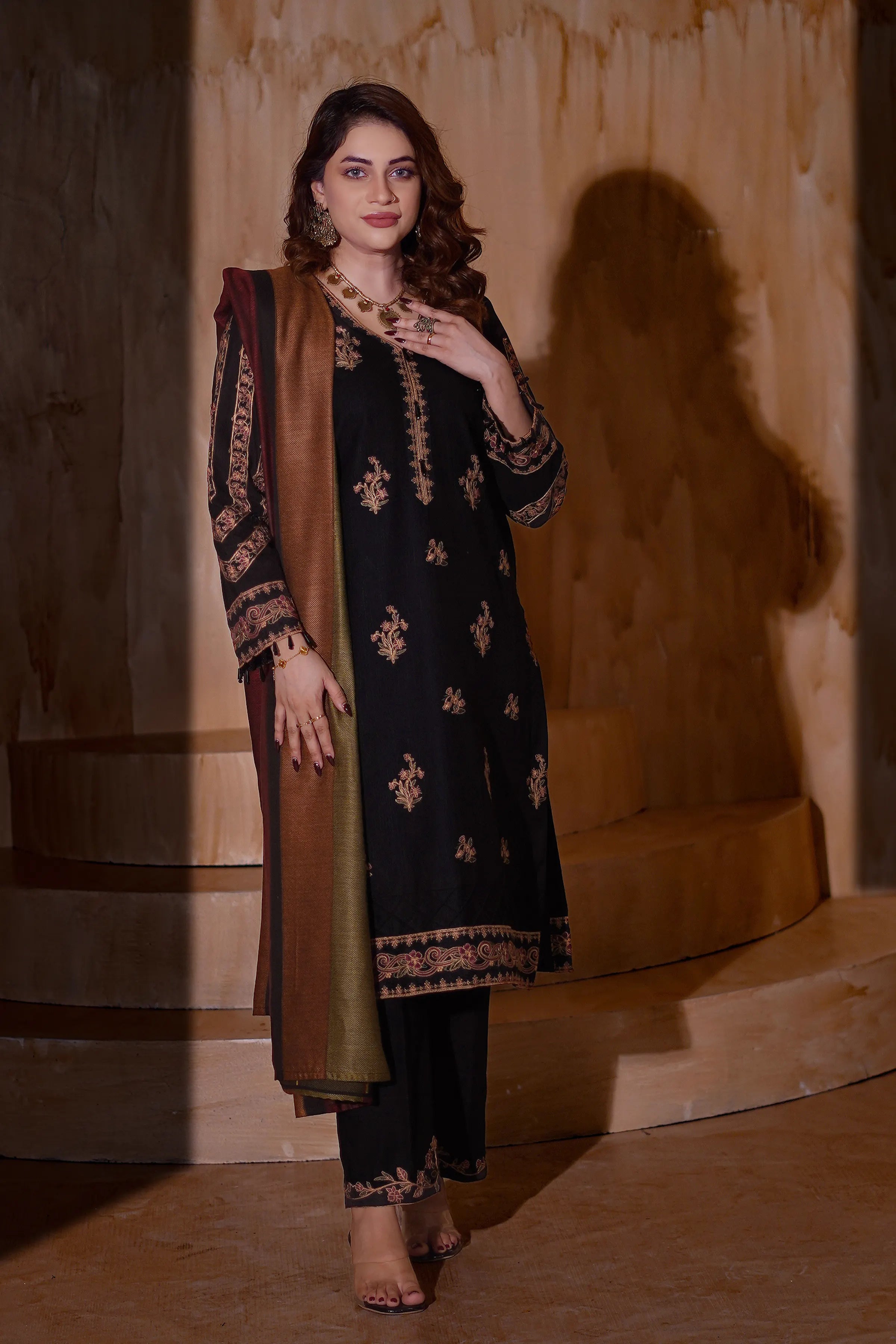 AY1143 - Smoky Black Khaddar 3Pc