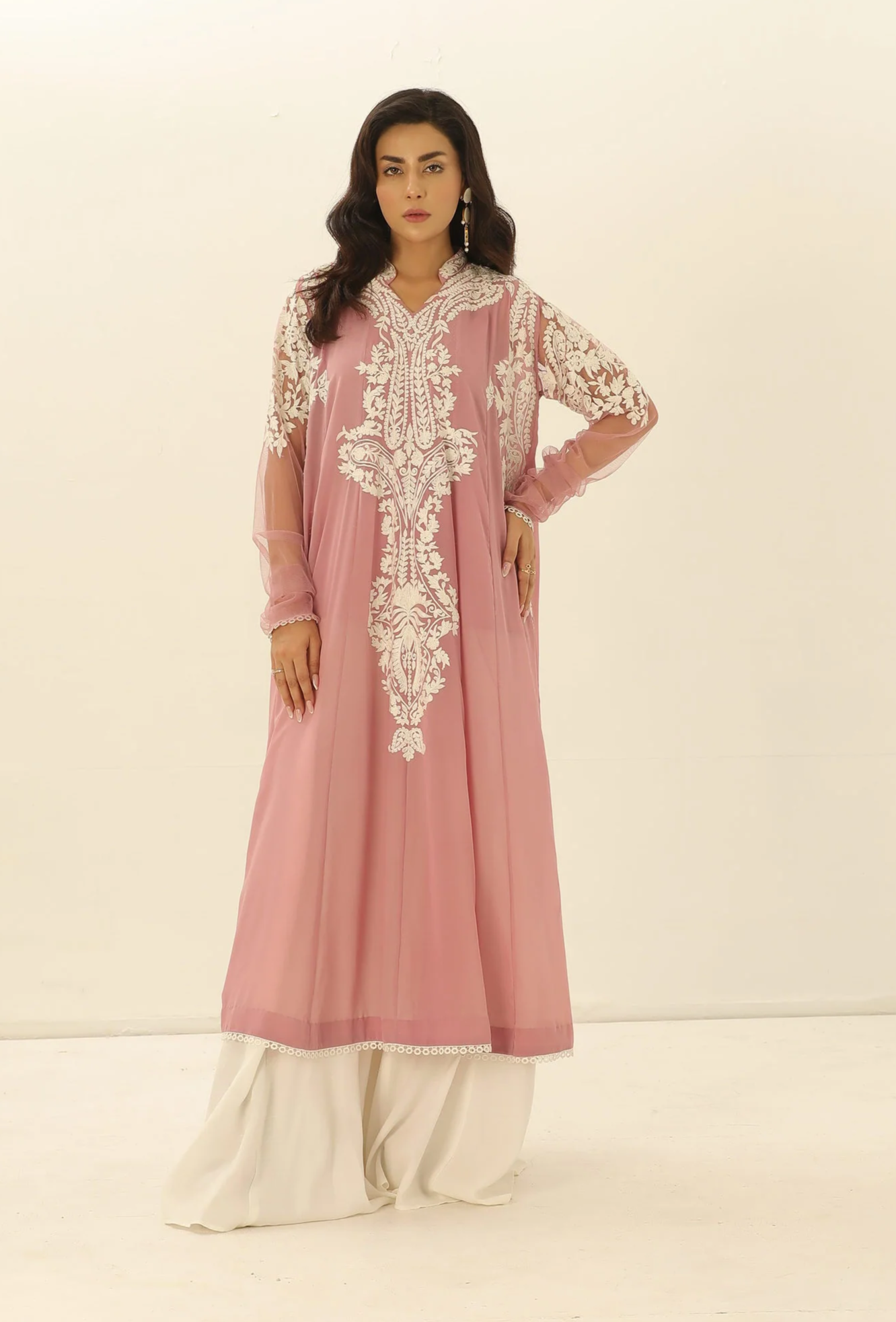 Nisha - Light Pink Suit with White Embroidery