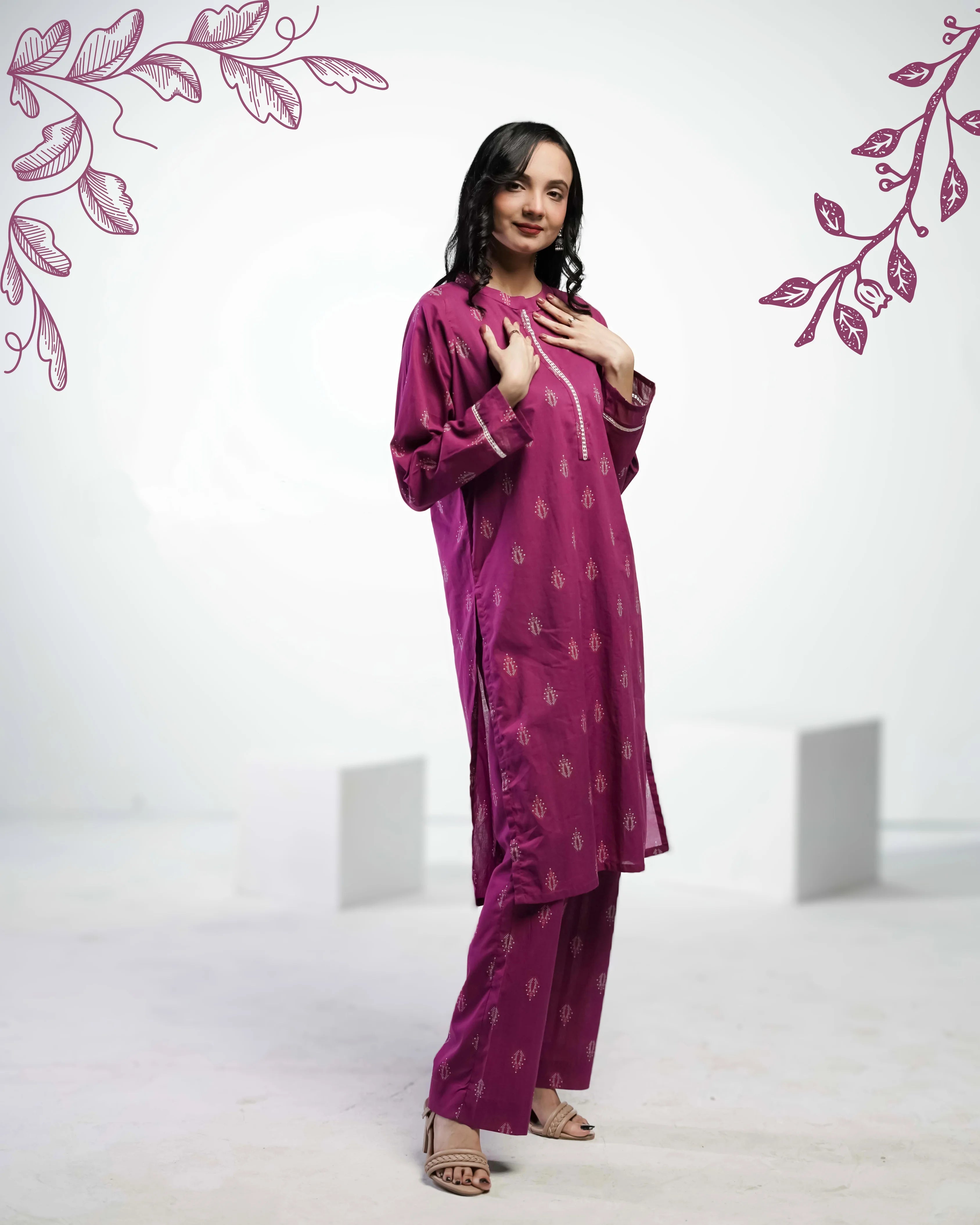 Plum Elegence Stitched Co Ord set