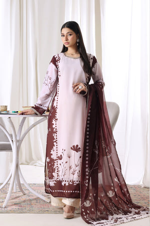 Model wearing Blush Burgundy chiffon pret from Buraqstore, stylish girls dress