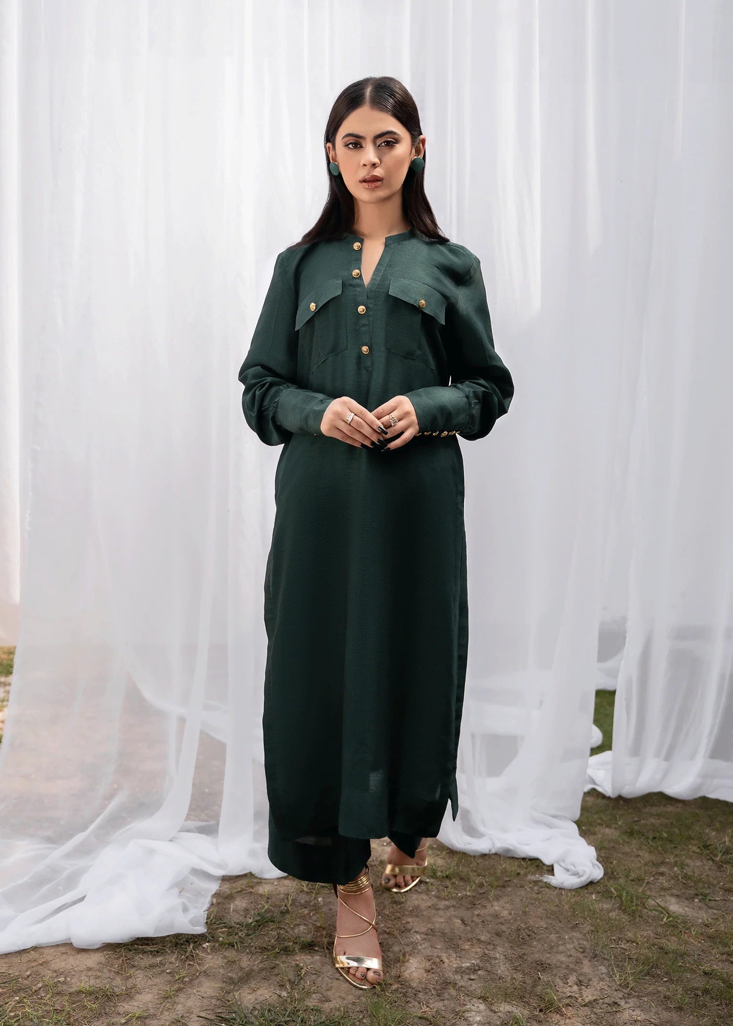 Phthalo Green Outfit | Dark Green Kurta with Pants