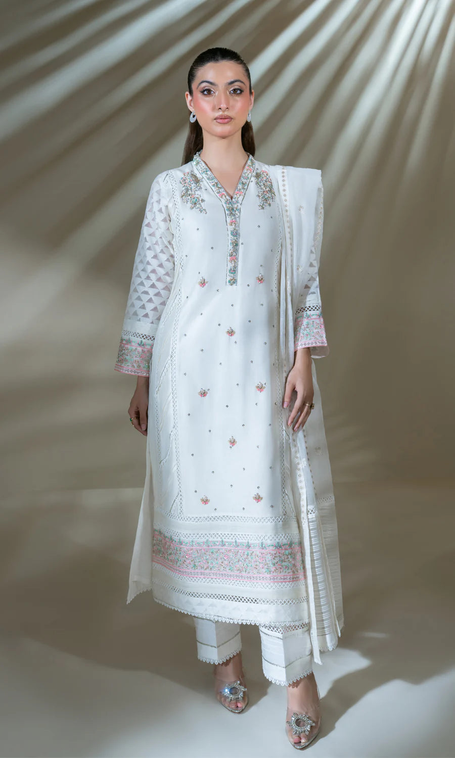 Blush White SE-047 Net Pret 3Pcs