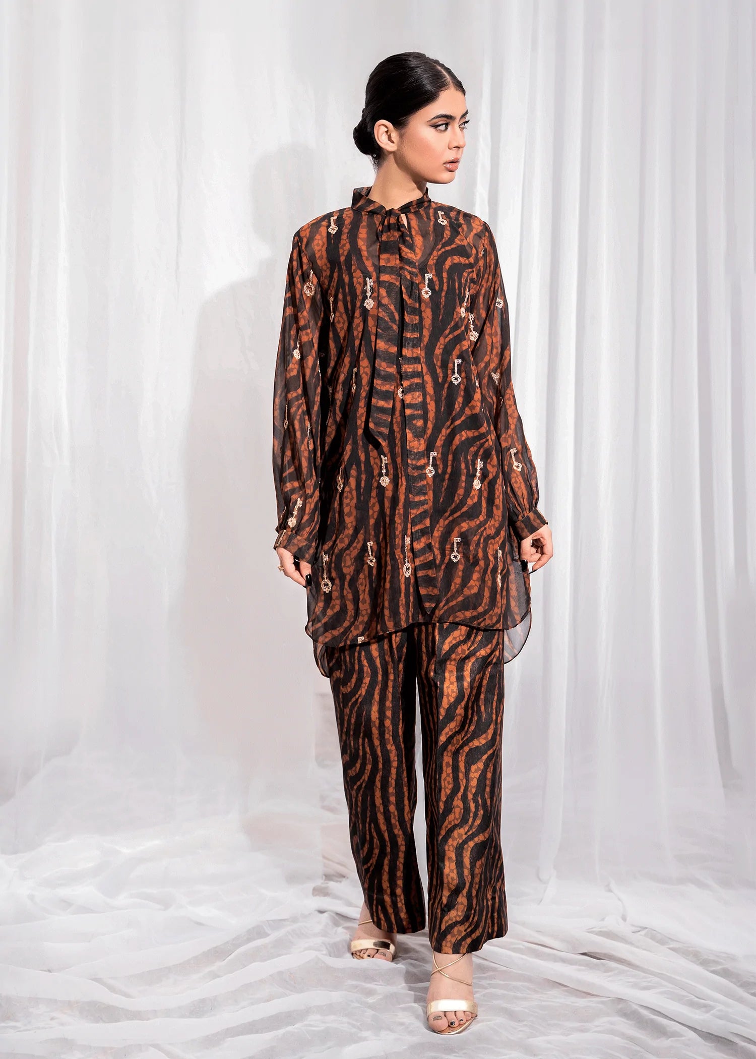 Zebra Pattern Co-ord Set Stitched 2PCs