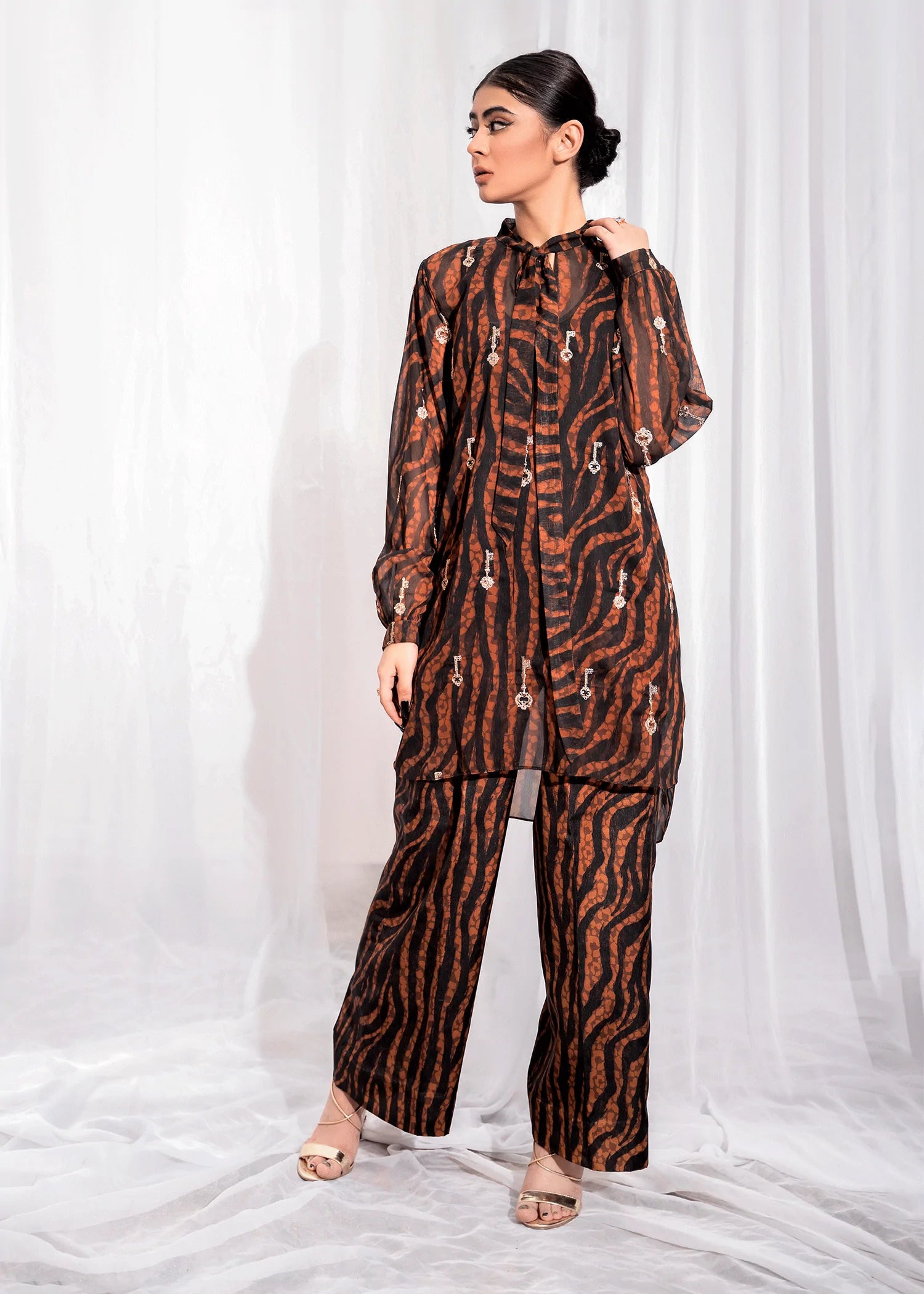 Zebra Pattern Co-ord Set Stitched 2PCs