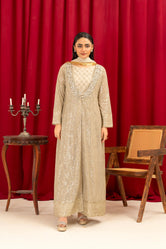 K-135-CAMEL BROWN Embroidered Chiffon Pret 4Pcs