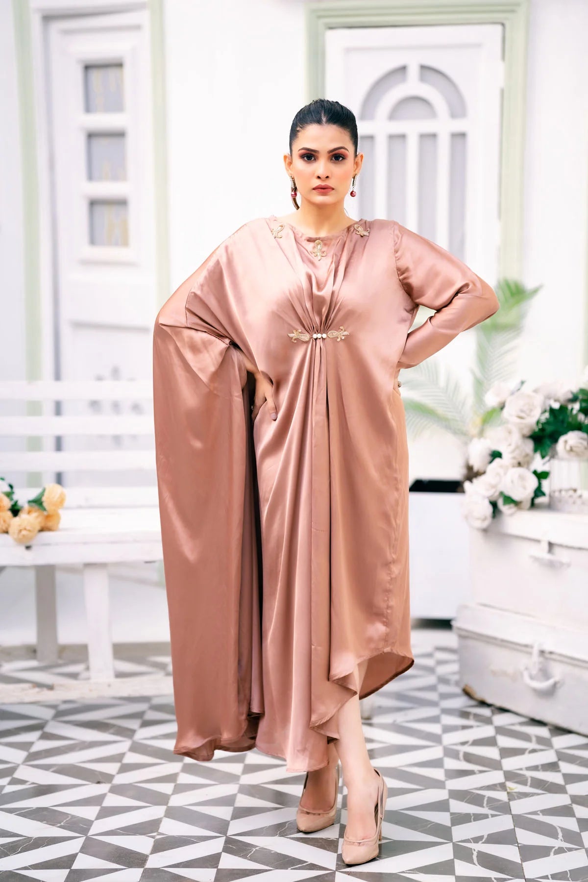 WHISPERING ROSE SILK KAFTAN 1 PC