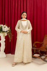 K-135-OFF WHITE Embroidered Chiffon Pret 4Pcs