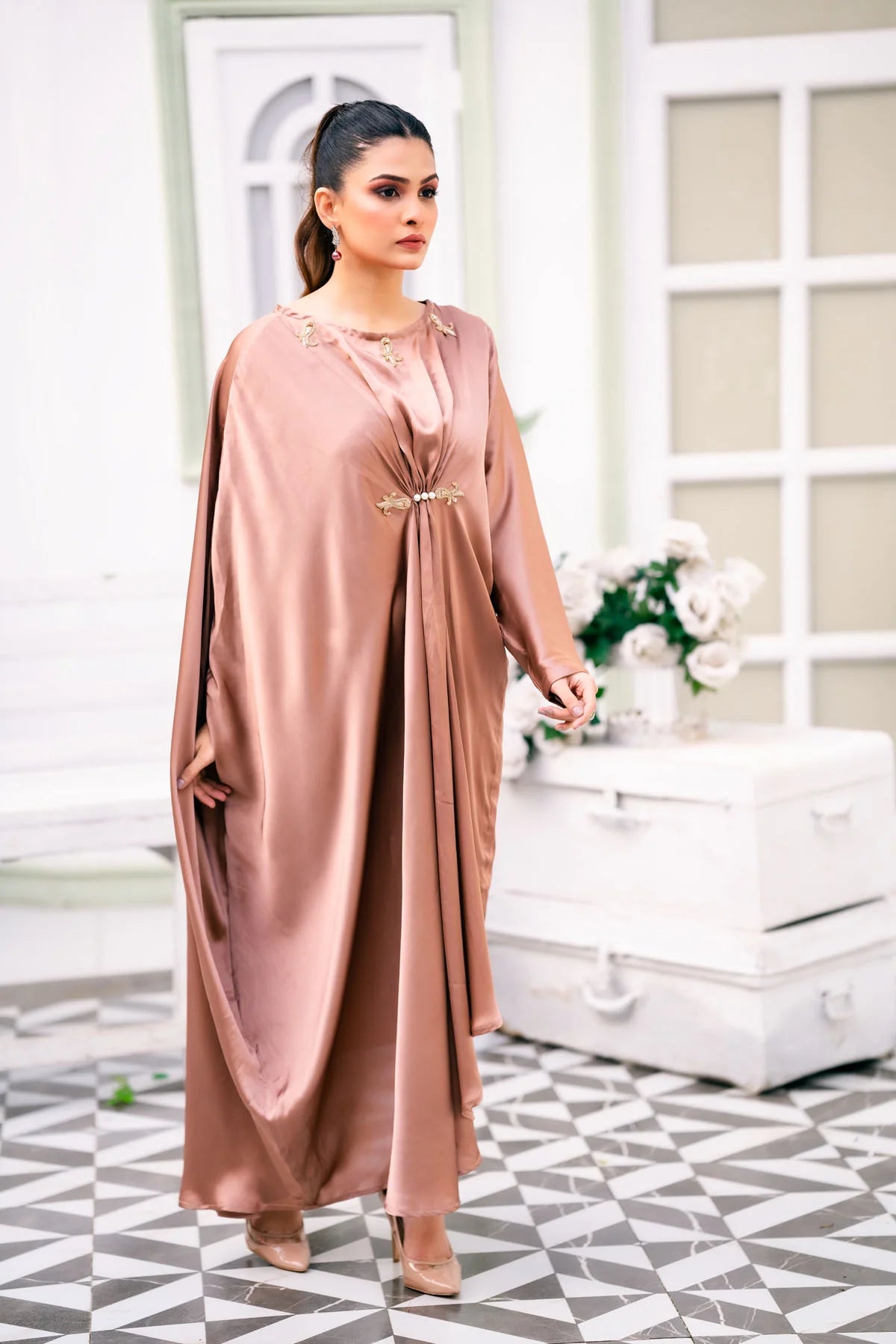 WHISPERING ROSE SILK KAFTAN 1 PC