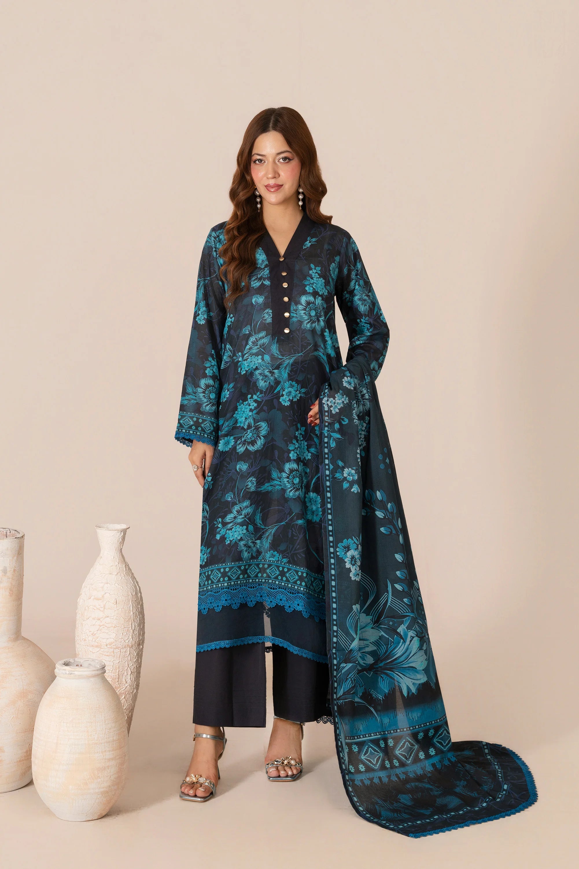 Printed Marina Lawn Pret 3Pcs