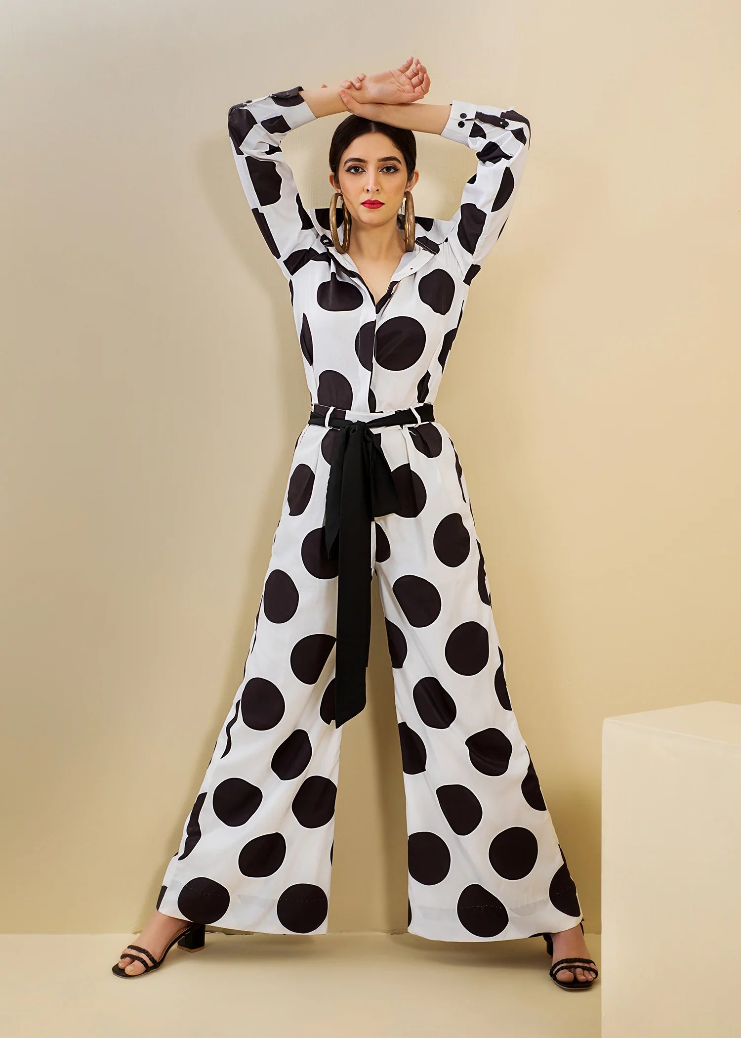 R-04 - Black and White Polka Dot Jumpsuit