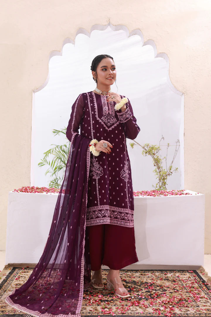 Aubergine Chiffon Pret 3 PCs