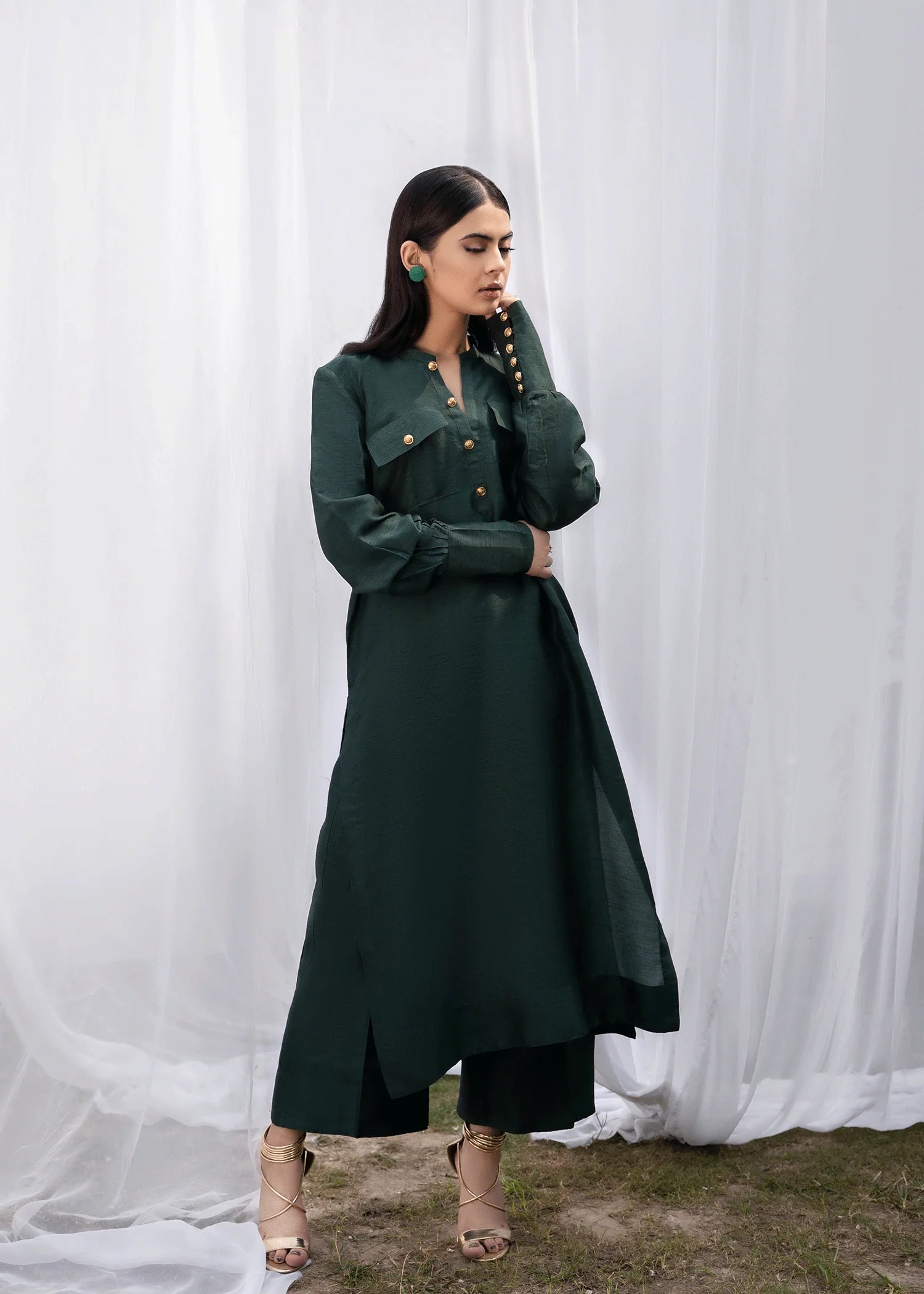 Phthalo Green Outfit | Dark Green Kurta with Pants