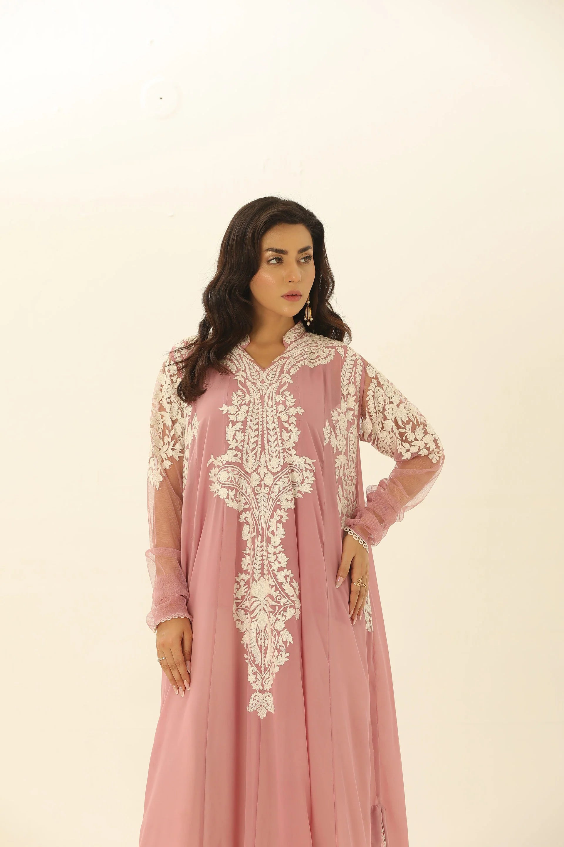 Nisha - Light Pink Suit with White Embroidery