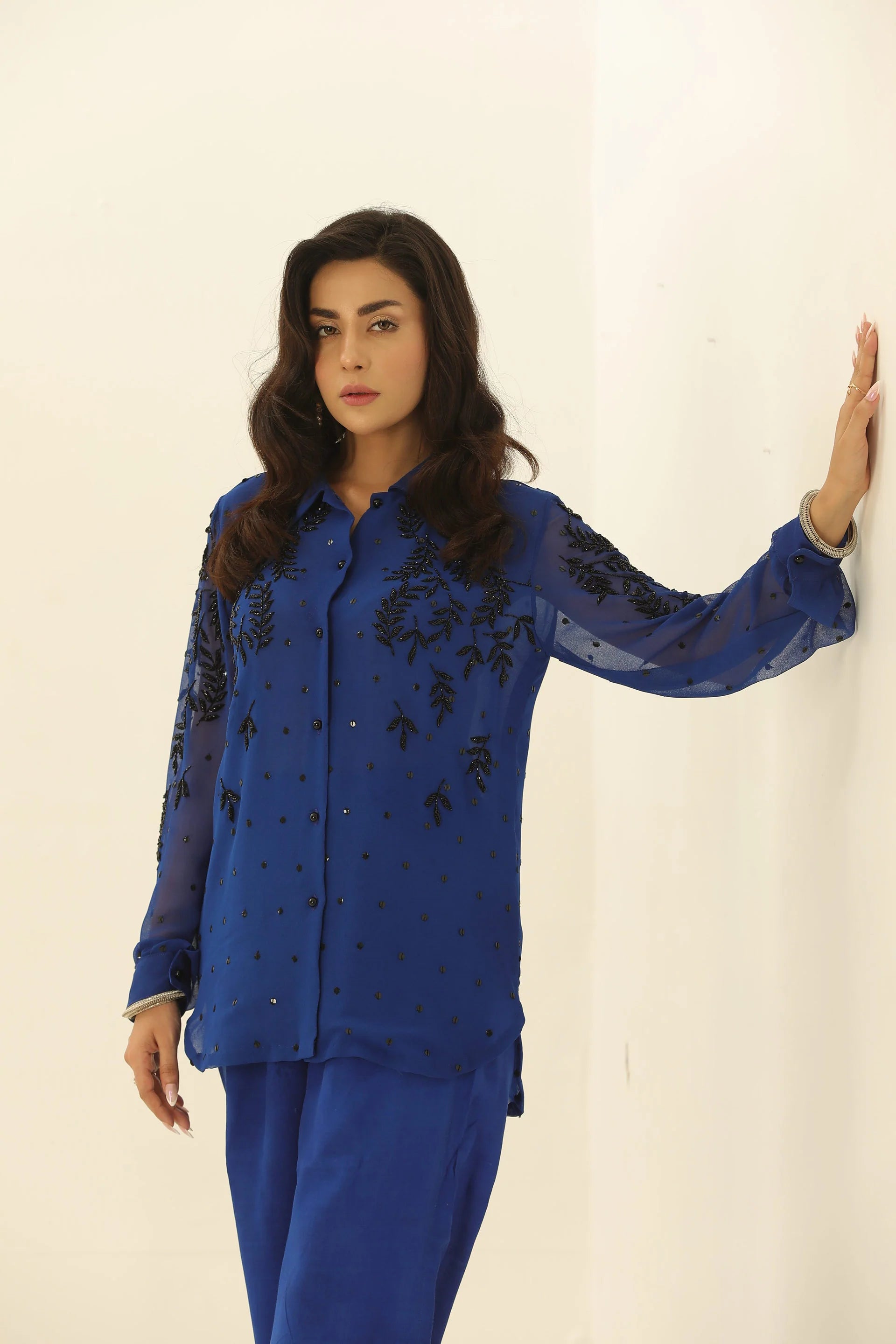 Chandni - Blue Embroidered Shirt with Bell Trousers