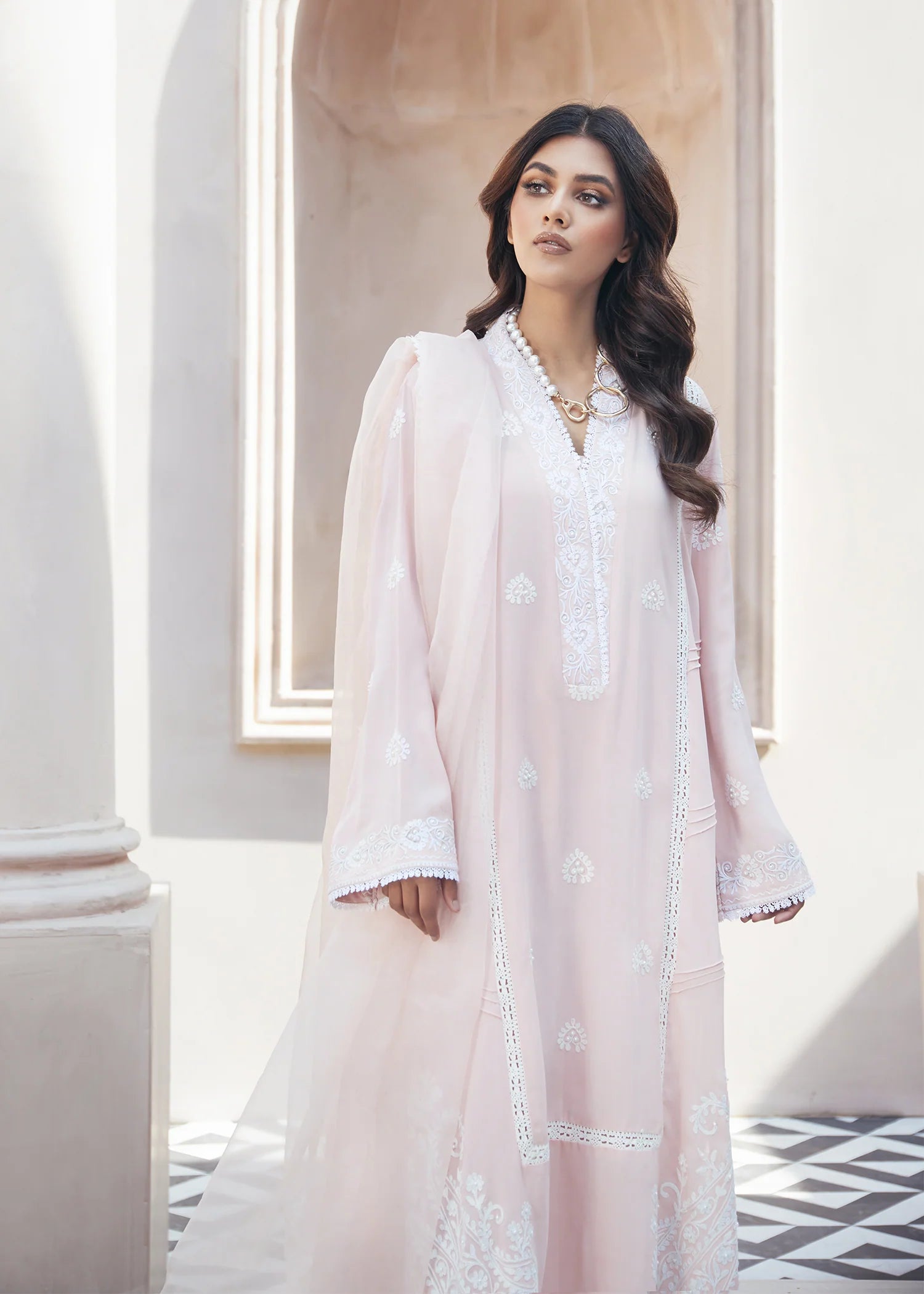 Powder Pink Shirt with Organza Dupatta 1 PC