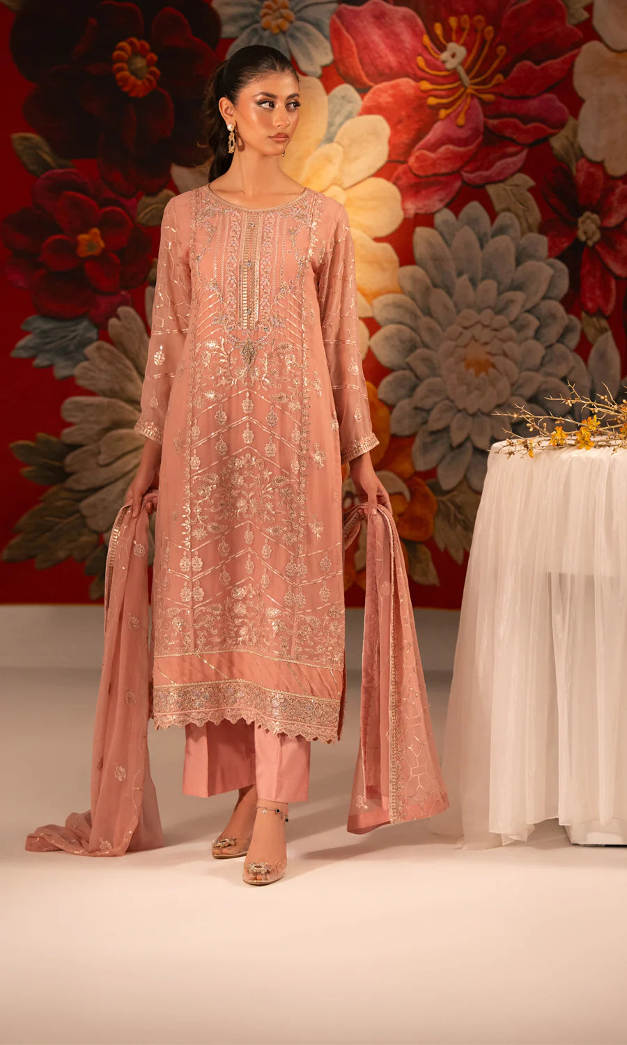 Rose SU-132 Embroidered Chiffon Unstitched 4Pcs
