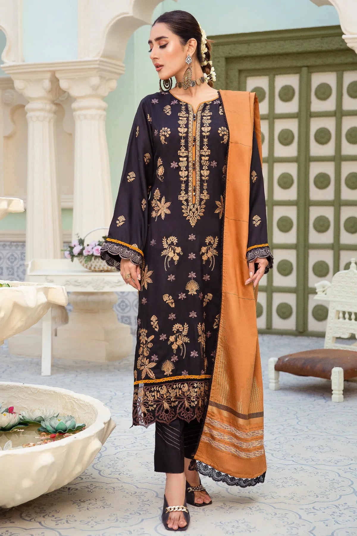 I-13 EMBROIDERED VISCOSE UNSTITCHED 3 PC