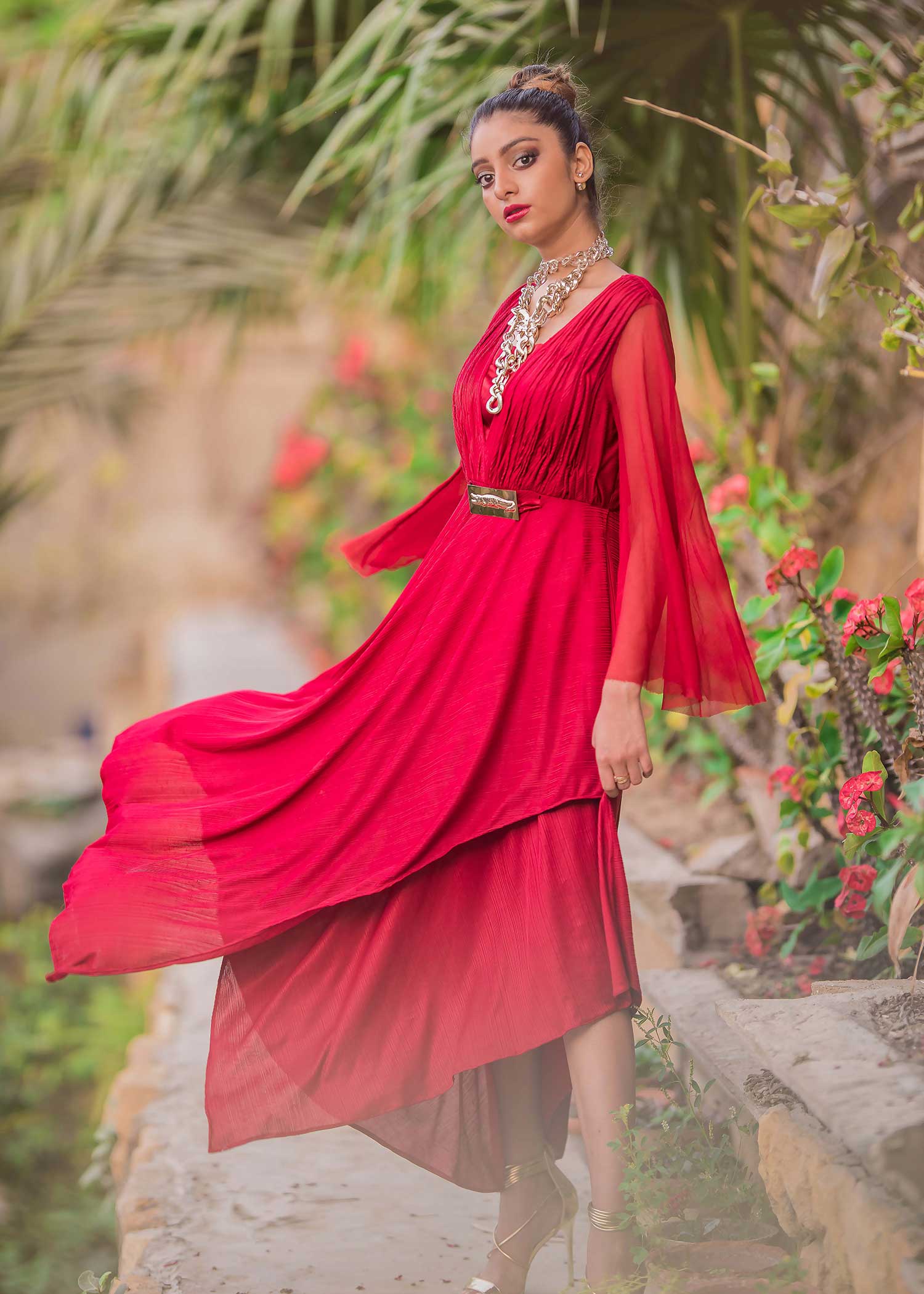 Crimson Red - Red Shirt with Chiffon Sleeves 1 PC