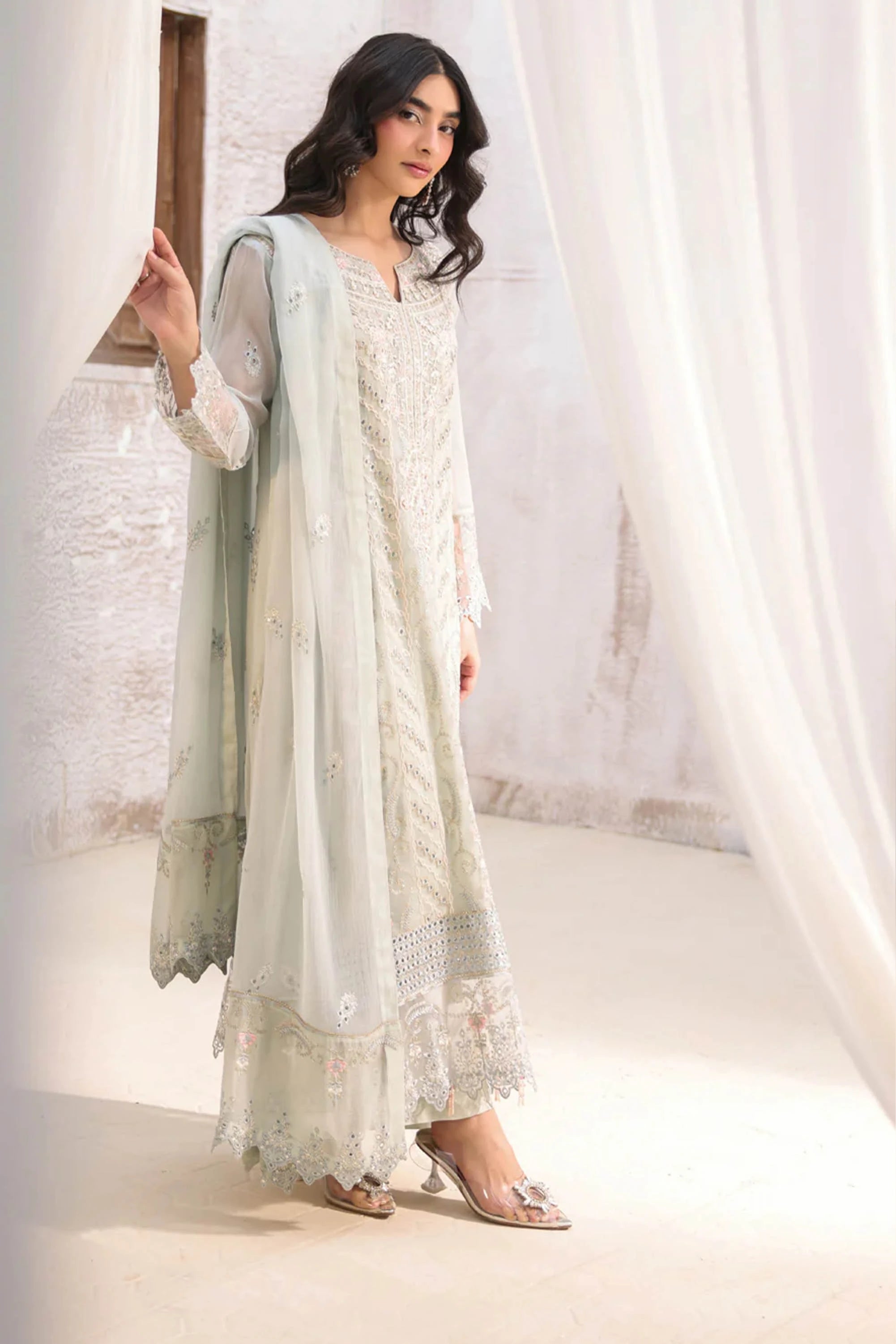 Cloud gray Embroidered Chiffon 3PCs