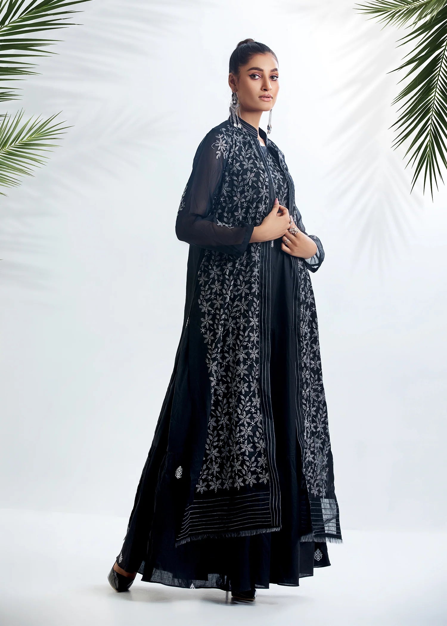 D-09 - Black Maxi Dress with Embroidered Jacket