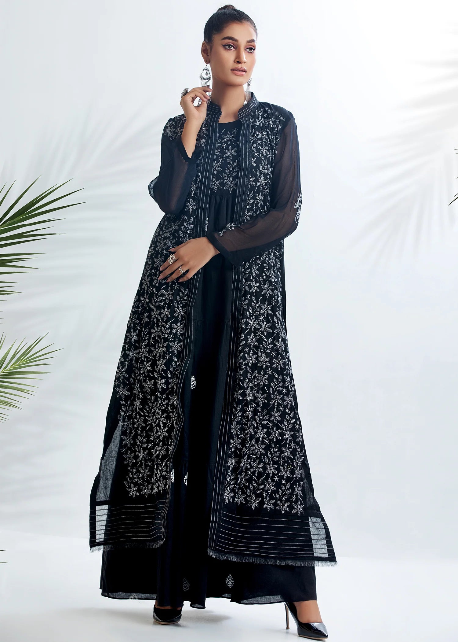 D-09 - Black Maxi Dress with Embroidered Jacket