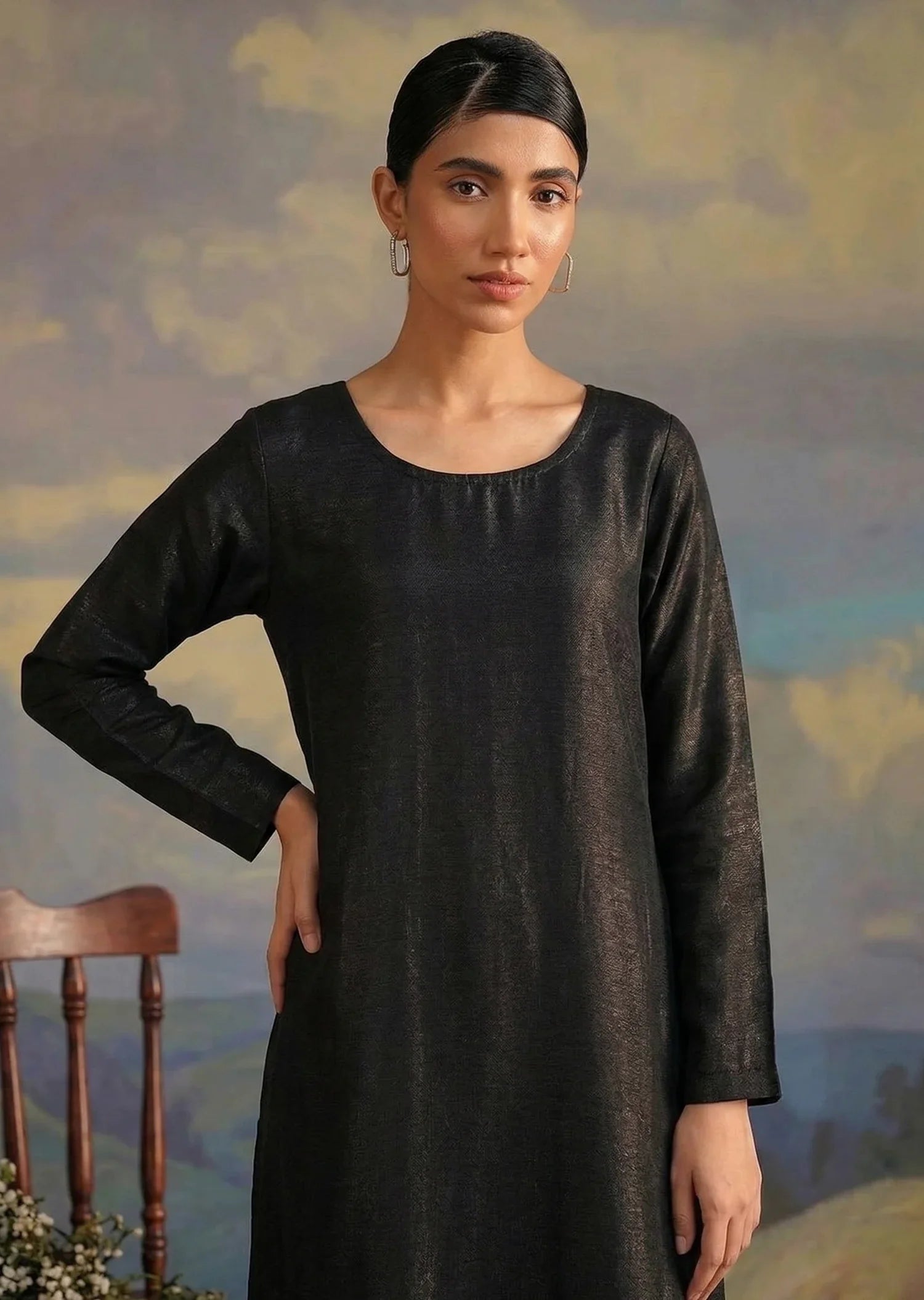 Buraqstore black long kurti 2pc modern women traditional wear