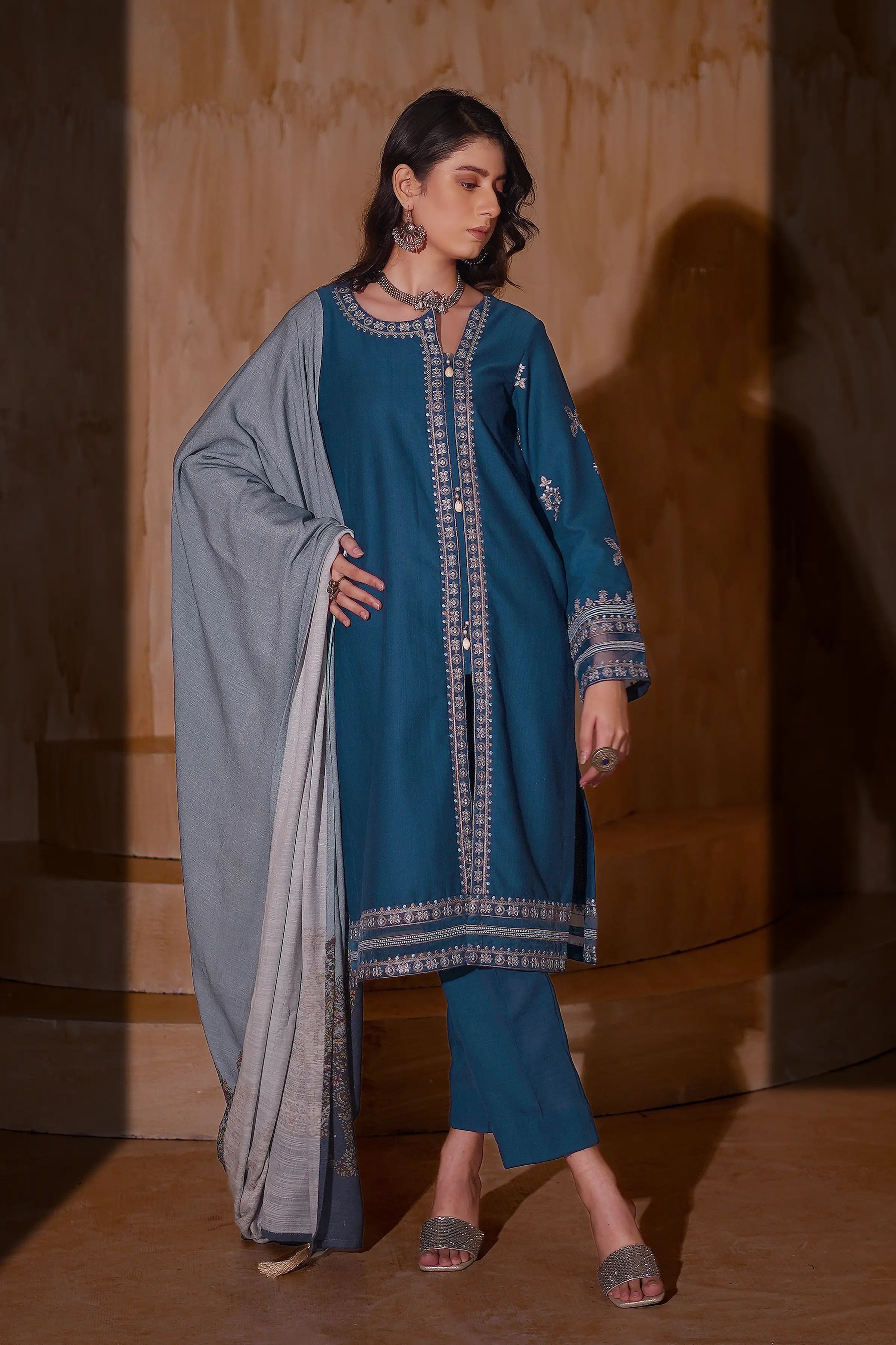 AY1144 - Yale Blue Khaddar 3Pc