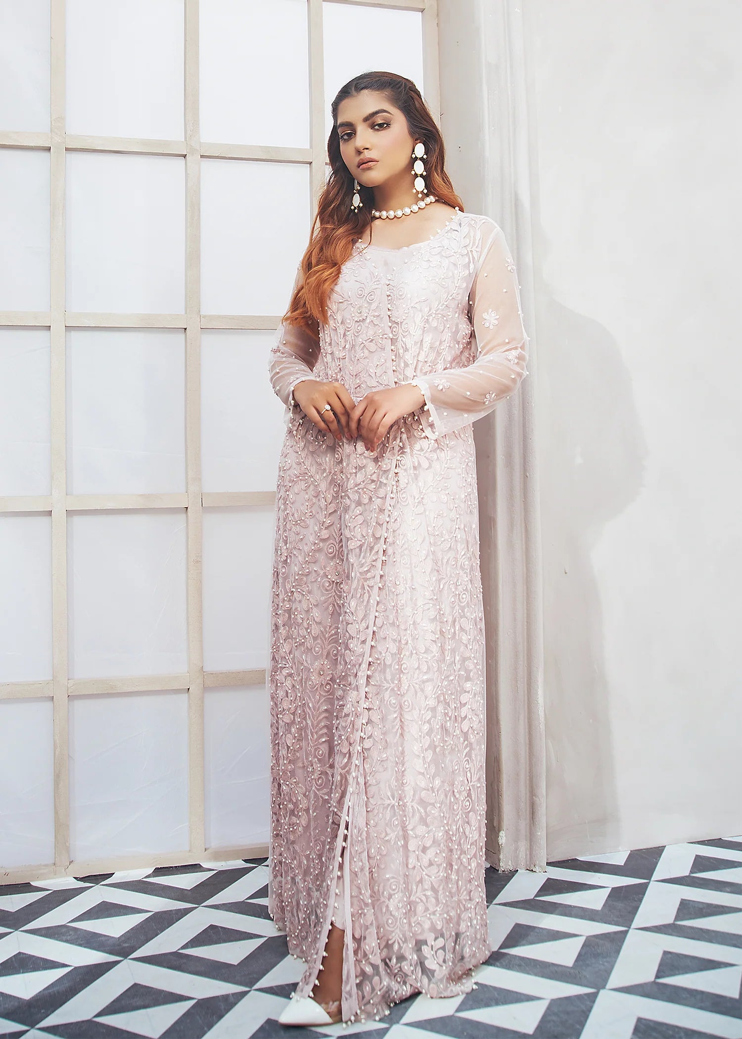 Powder Pink Net Gown 1 PC