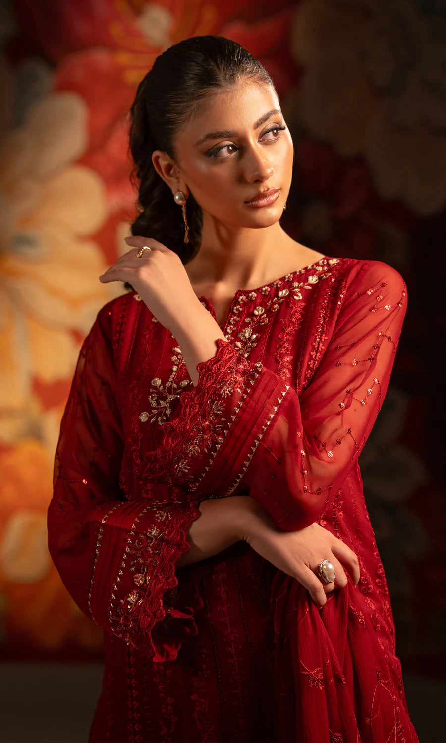 Raspberry SU-129 Embroidered Chiffon Unstitched 4Pcs