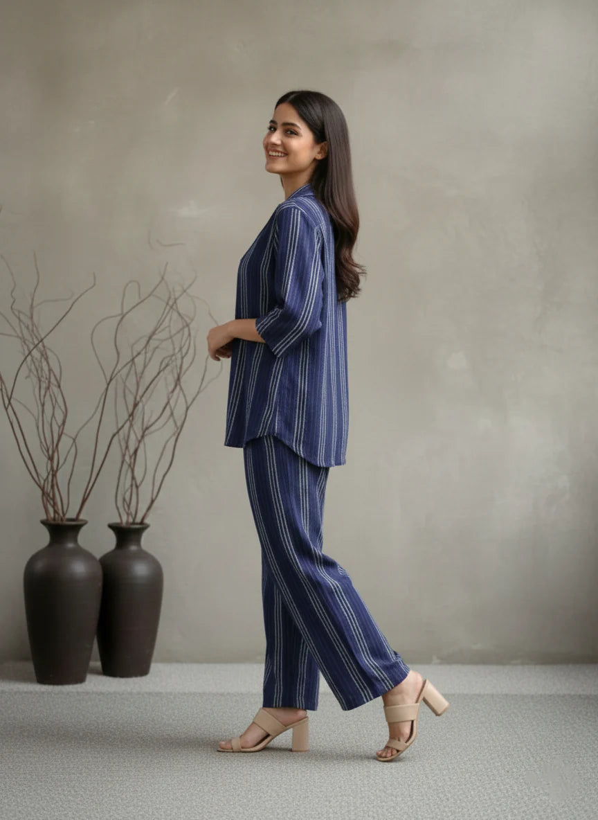 EV05D04-Blue Striped Co Ord Set