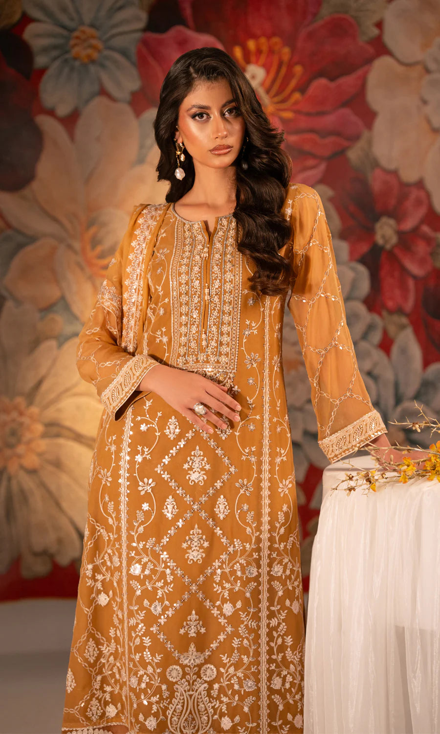 Salmon SU-130 Embroidered Chiffon Unstitched 4Pcs