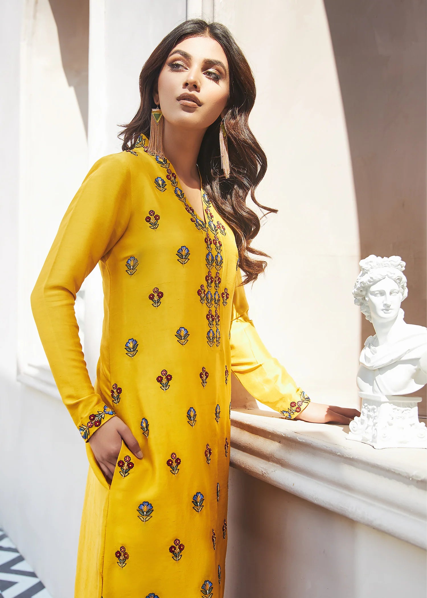 Printed Mustard Yellow Long Shirt 1 PC