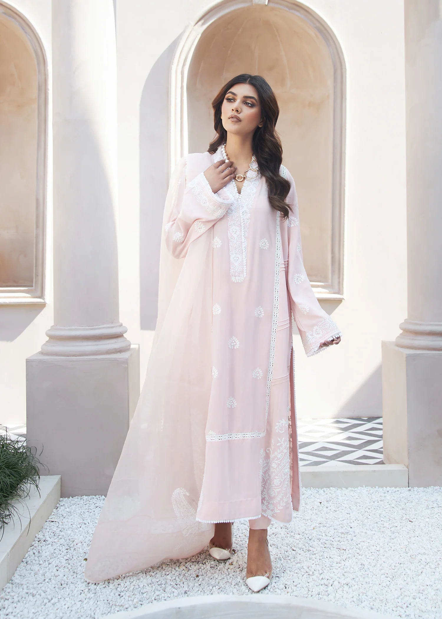 Powder Pink Shirt with Organza Dupatta 1 PC