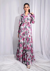 Top rated western dresses women Floral Flared Gown 1 PC by Buraq Store featuring a flowy silhouette, elegant floral print, and graceful feminine appeal.
