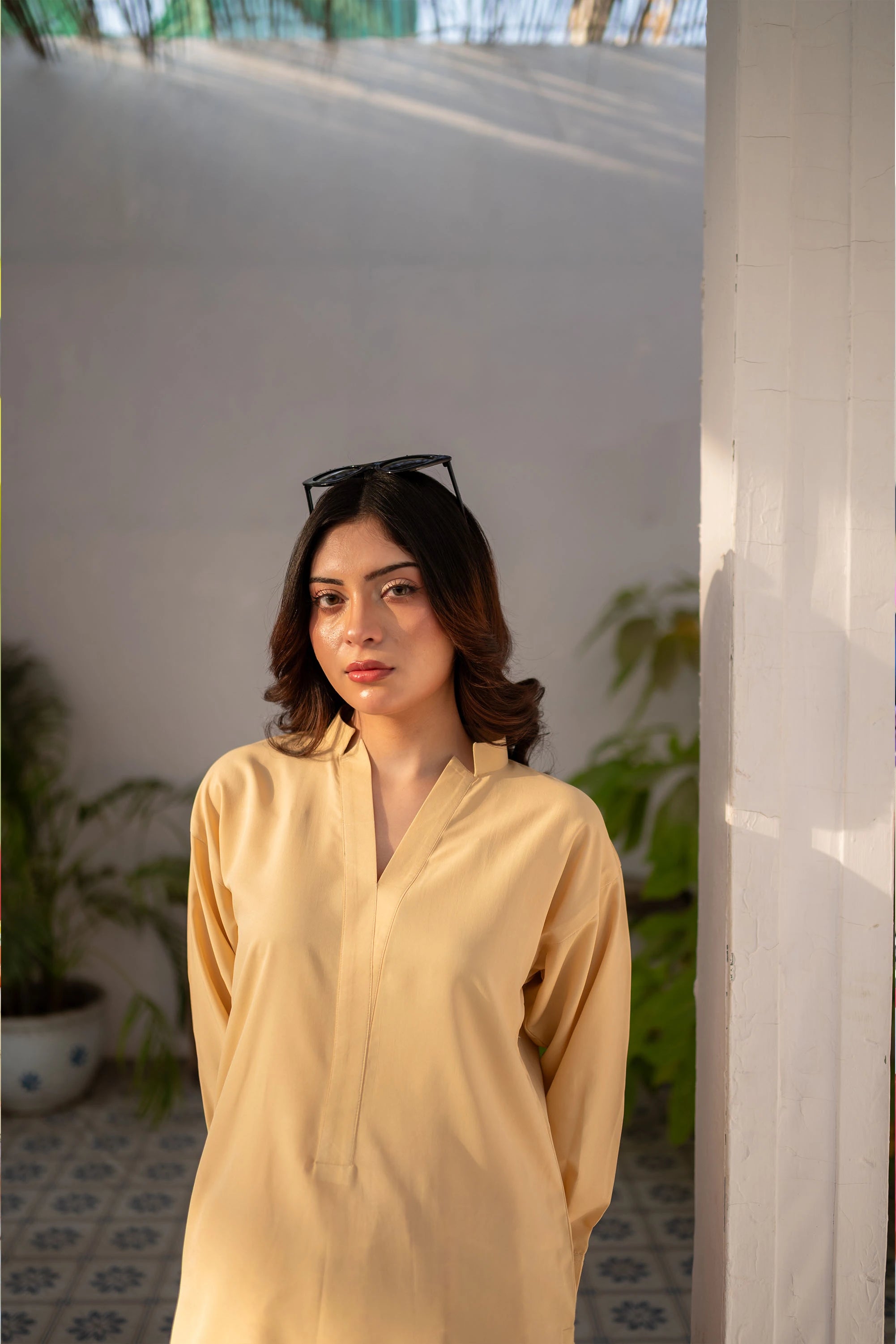 Lemon Yellow Shirt and Printed Skirt 2 PCs