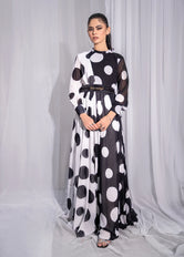 Polka Dot Flared Evening Gown Pret 1 PC