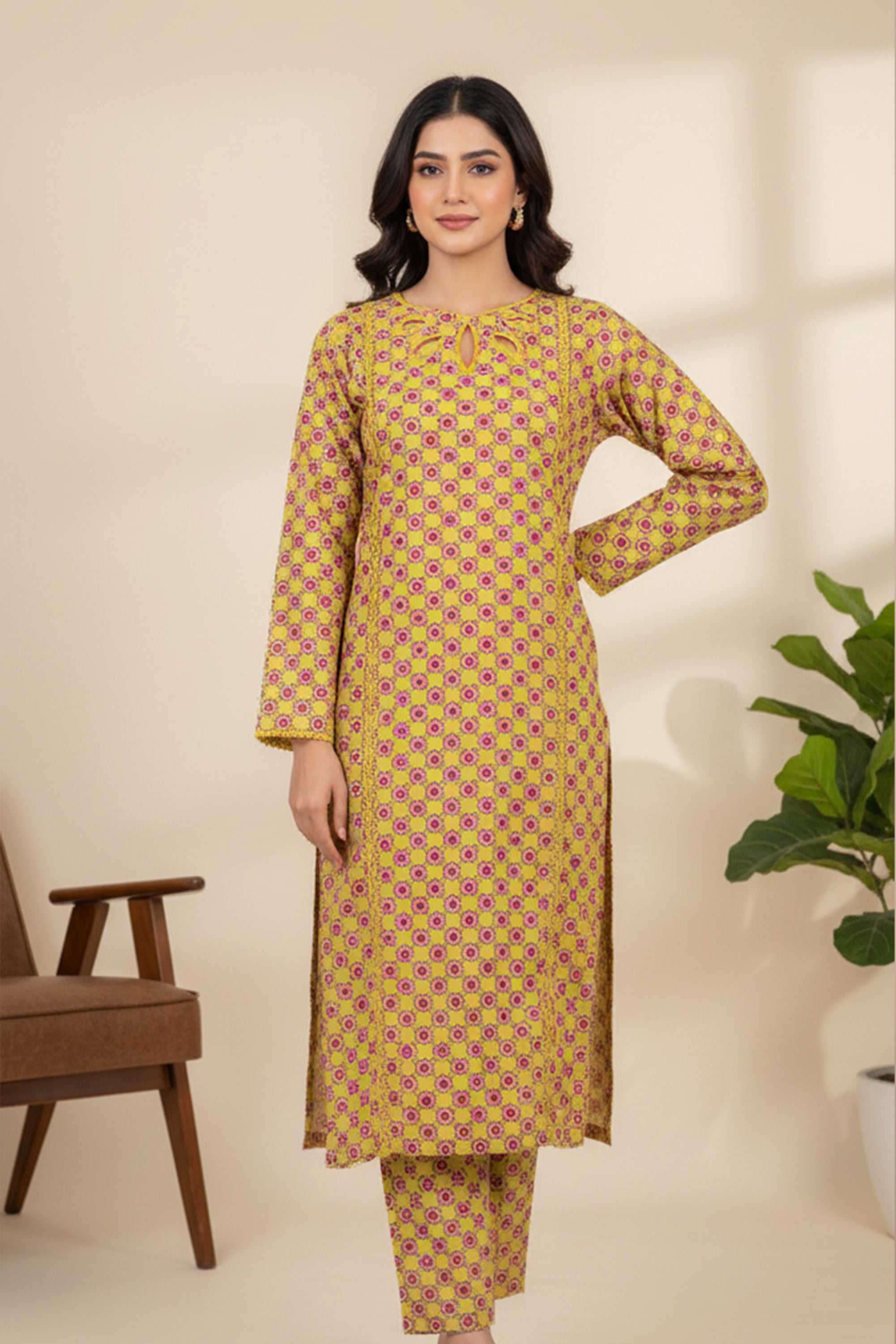 Mustard Lawn Co Ord Set 2Pcs