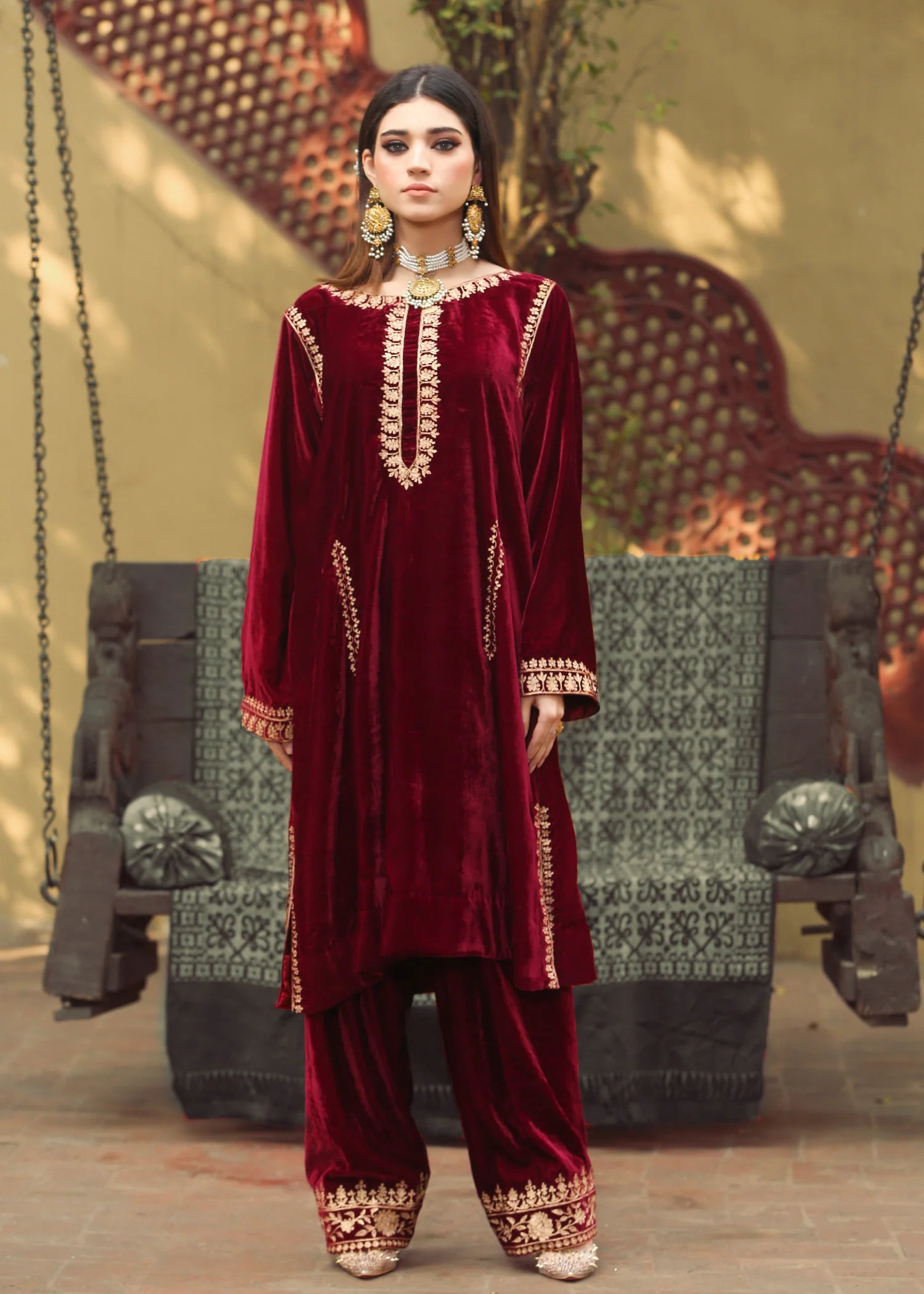 Maroon Velvet Suit 1 PC