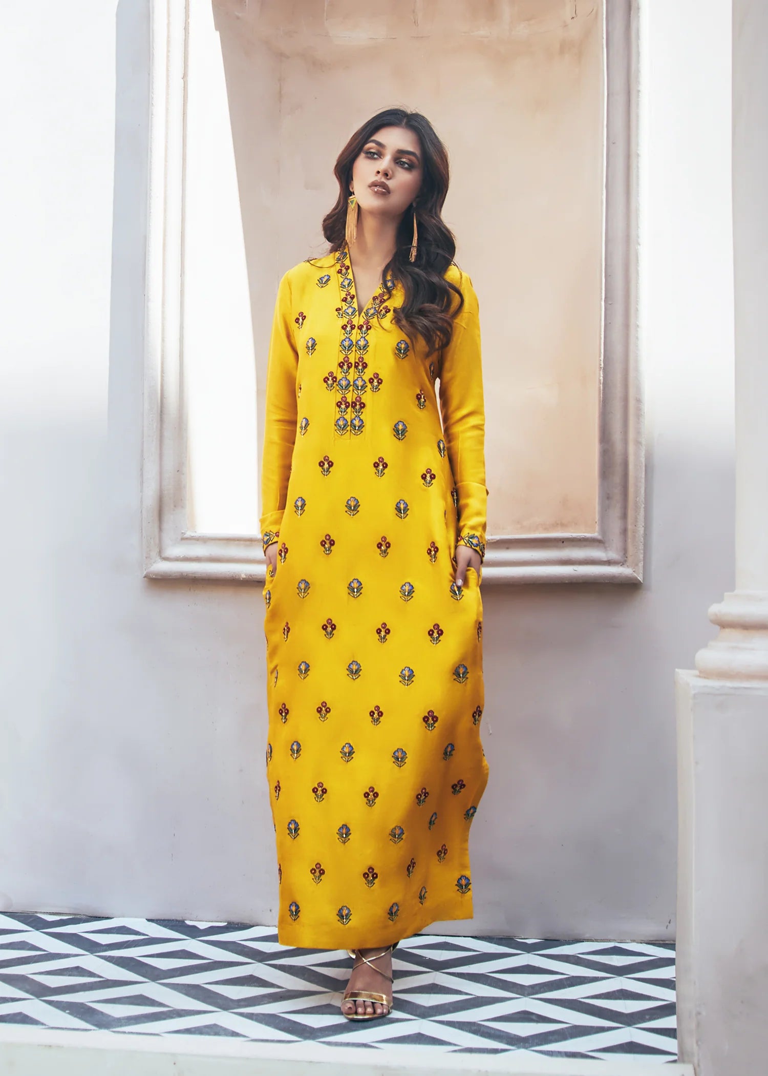 Printed Mustard Yellow Long Shirt 1 PC