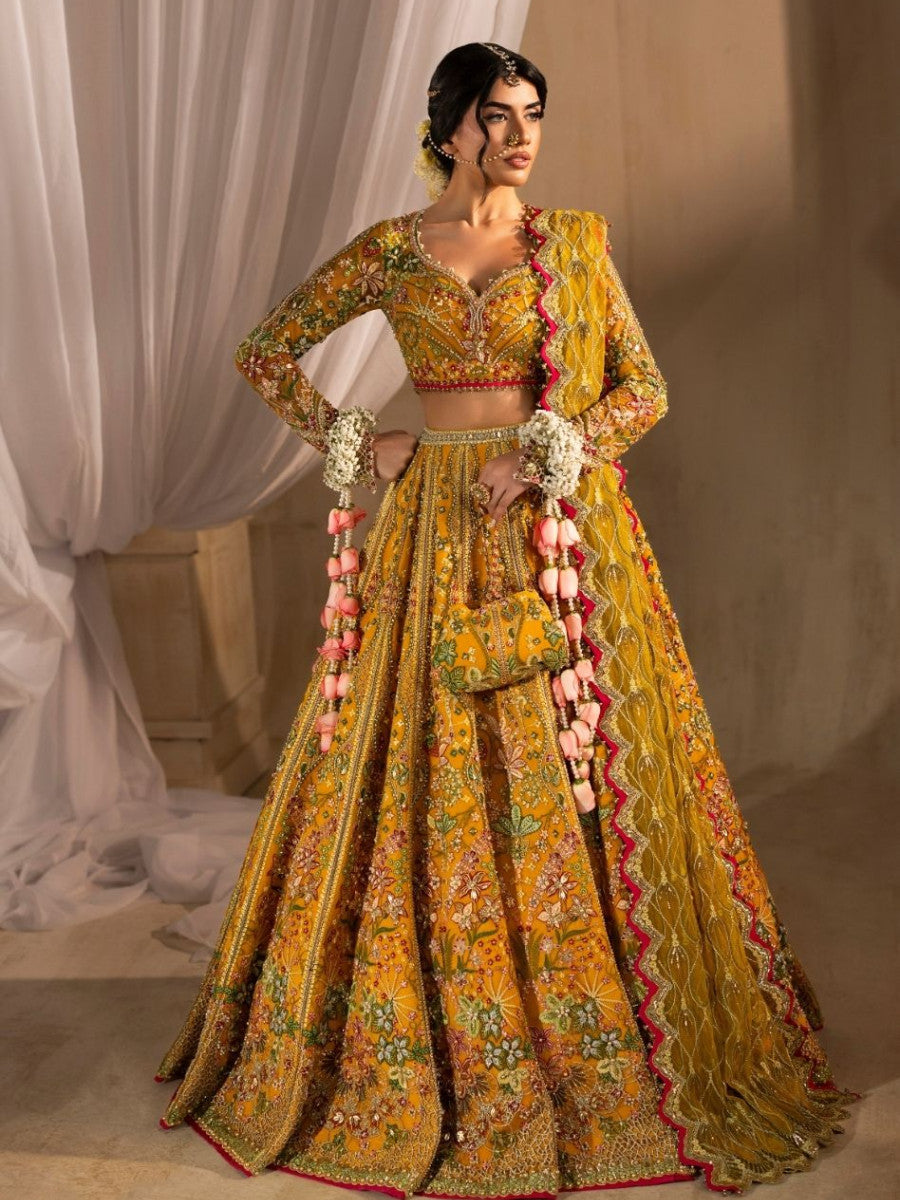 Henna - Yellow Embroidered Lehnga Choli Pret 3 PCs