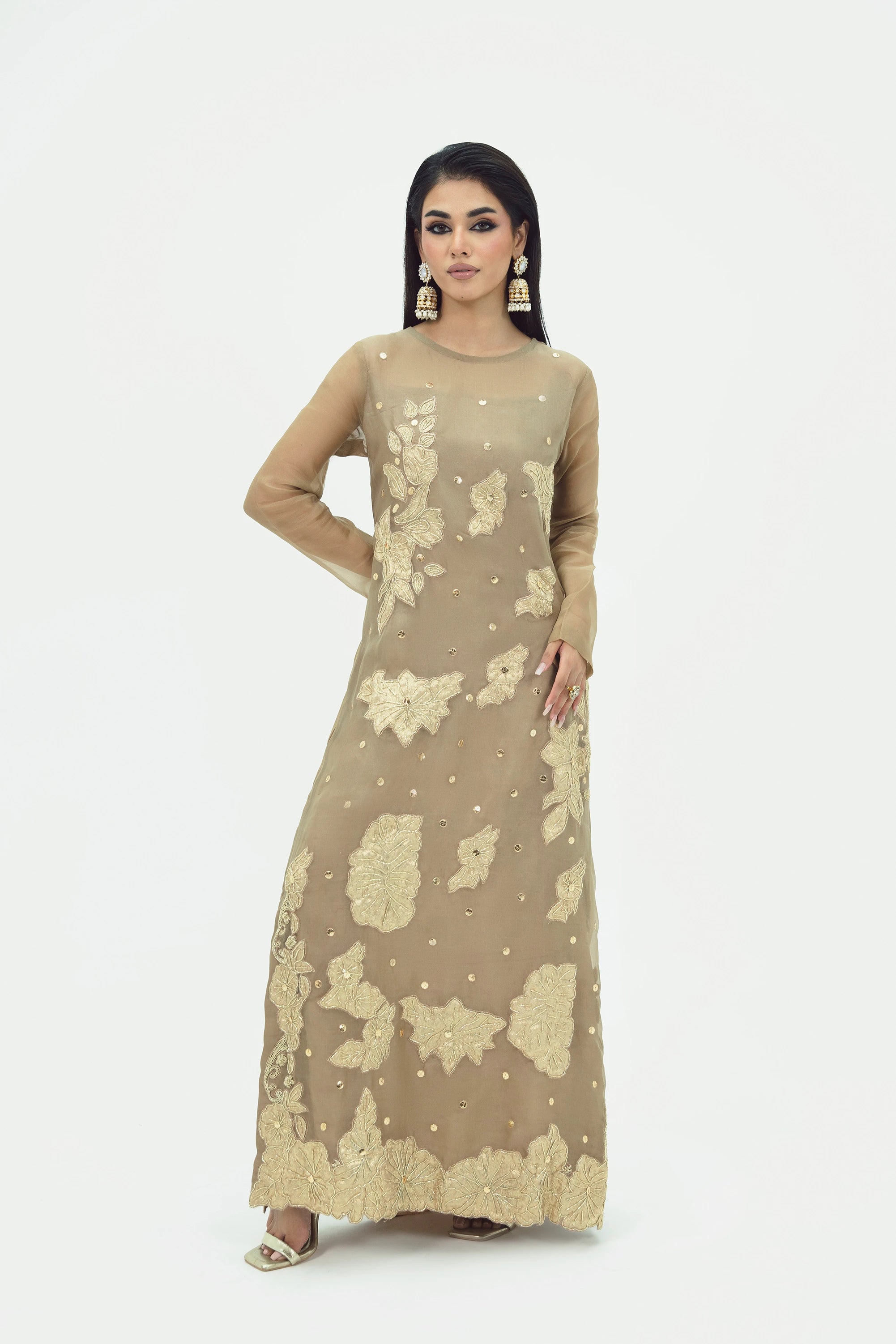 SF-271 Embroidered Pure Organza Kaftan 2Pc