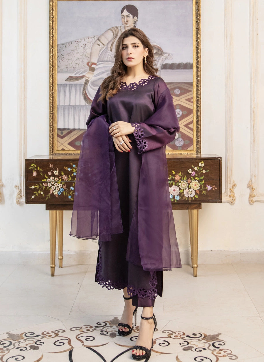 Dark Plum Raw Silk Pret 3 PCs