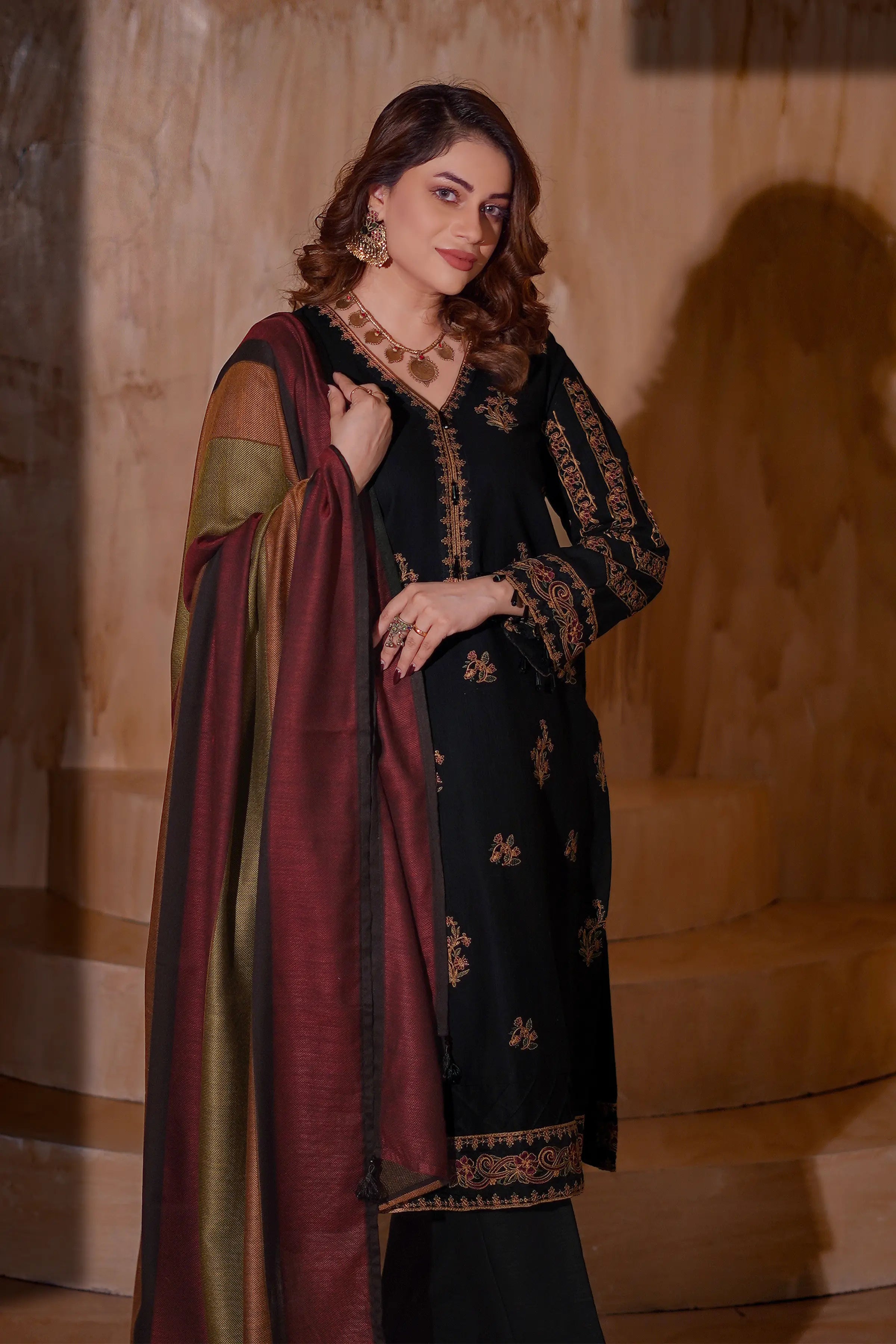 AY1143 - Smoky Black Khaddar 3Pc