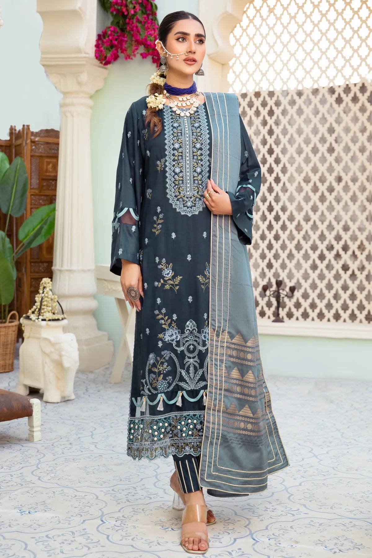 I-16 EMBROIDERED VISCOSE UNSTITCHED 3 PC